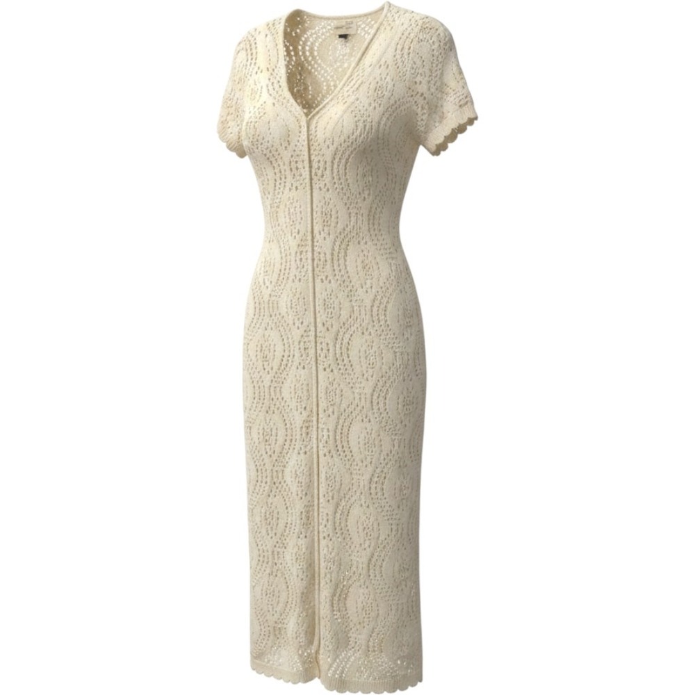 Universal Thread Cream Pointelle Knit Maxi Dress XS Cotton Crochet Boho Scallop
